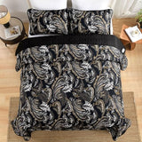 WONGS BEDDING Boho Quilt Set King,Black Paisley Floral Pattern Bedspread Coverlet Set with 2 Pillowcases,3 Piece Lightweight Microfiber Bohemian Quilt Bedding Set 104"×90" WONGS BEDDING