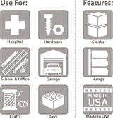 Akro-Mils 30265 AkroBins Plastic Storage Bins, Space-Saving Stackable Bins for Garage, Pantry, Craft Organization, 18-" x 8.25-" x 9-", Black, 6-Pack Akro-Mils