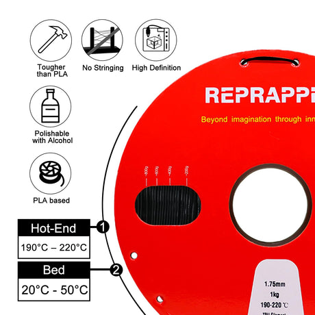 Reprapper Black PVB Filament for 3D Printer - Print Like PLA Filament 1.75mm Easy Smoothable Post Polishing with IPA Alcohol Smooth Finish 1kg (2.2 lbs), Black RepRapper