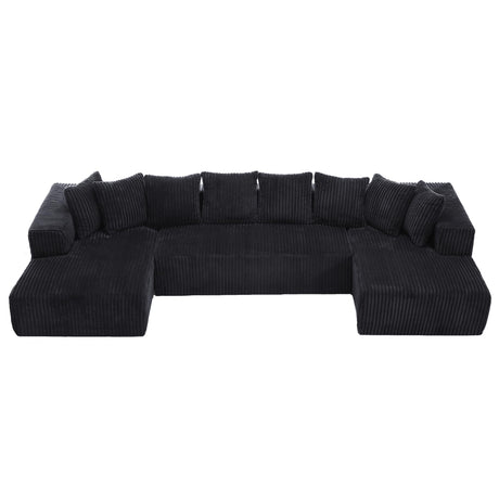 130" Cloud Boneless Sectional Couches for Living Room, U/L Shaped Couch with Deep Seat Chaise, High Density Foam Compression Sofa, Modular Corduroy Sleeper Sofa Bed with 8 Pillows No Assembly CAPCAEK