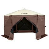 VEVOR Pop Up Gazebo Screen Tent 6 Sided Canopy Sun Shelter with 6 Removable Privacy Wind Cloths & Mesh Windows, 11.5x11.5FT Quick Set Screen Tent with Mosquito Netting, Brown VEVOR