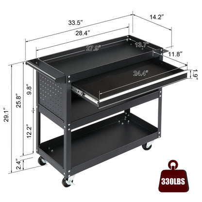 Winado 3 Tier Rolling Tool Cart with Drawers, Heavy Duty Utility Cart on Wheels, Rolling Tool Box for Garage, Warehouse, Factory, Black