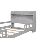 SOFTSEA Antique Gray Twin Wood Bed with Storage Headboard and LED Light SOFTSEA