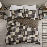 Madison Park Reversible Quilt Cabin Lifestyle Plaid Design - All Season, Breathable Coverlet Bedspread Bedding Set, Matching Shams, Timber Black/Brown Full/Queen(90"x90") 3 Piece Madison Park