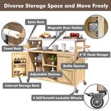 Bennbari Outdoor Kitchen Island, Rolling Kitchen Island with Storage, Farmhouse Solid Wood Kitchen Cart on Wheels, Outdoor Grill Table with Stainless Steel Top, 50 Inch Width (Natural) Bennbari