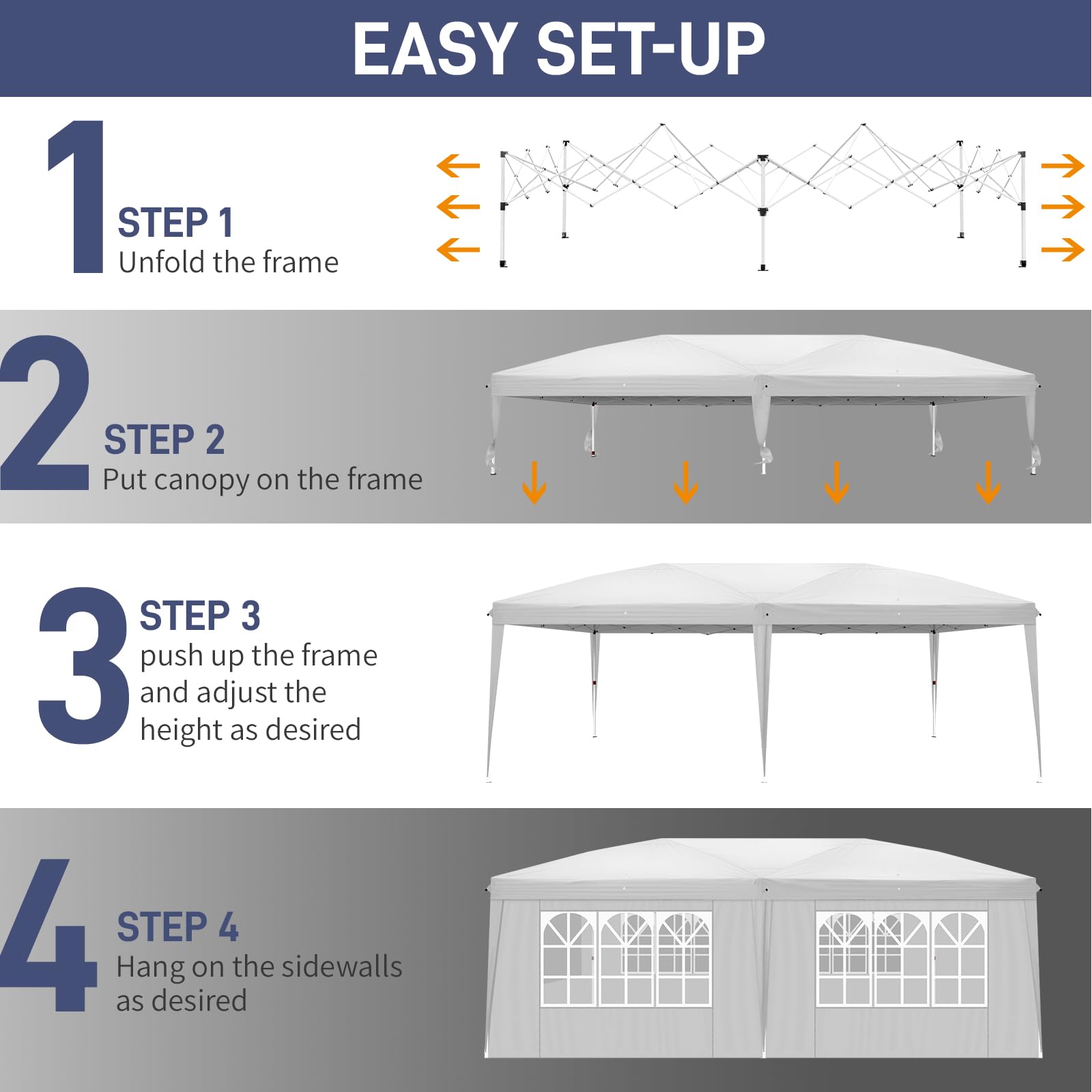 Outvita 10x20ft Pop Up Canopy with 6 SideWalls, Ez Pop Up Portable Instant Canopy Tent for Outdoor Events, Party, Wedding, Birthday,Graduation (White) - WoodArtSupply