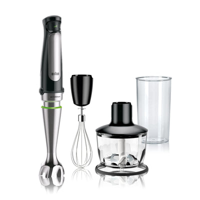 Braun MultiQuick 7 3-in-1 Immersion Hand Blender with Variable Speed and Patented Technology - Includes 2-cup Chopper, Whisk + Beaker for Fast Blending, Stainless Steel, MQ7035X