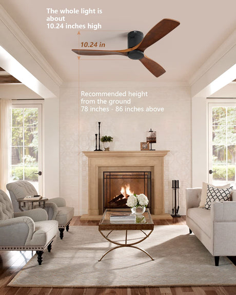 Sofucor Flush Mount Ceiling Fan Low Profile Ceiling Fan with Remote Control 52 Inch Outdoor Ceiling Fan 3 Reversible Walnut Wood Blades Noiseless DC Motor 6 Speed with Timer Sofucor