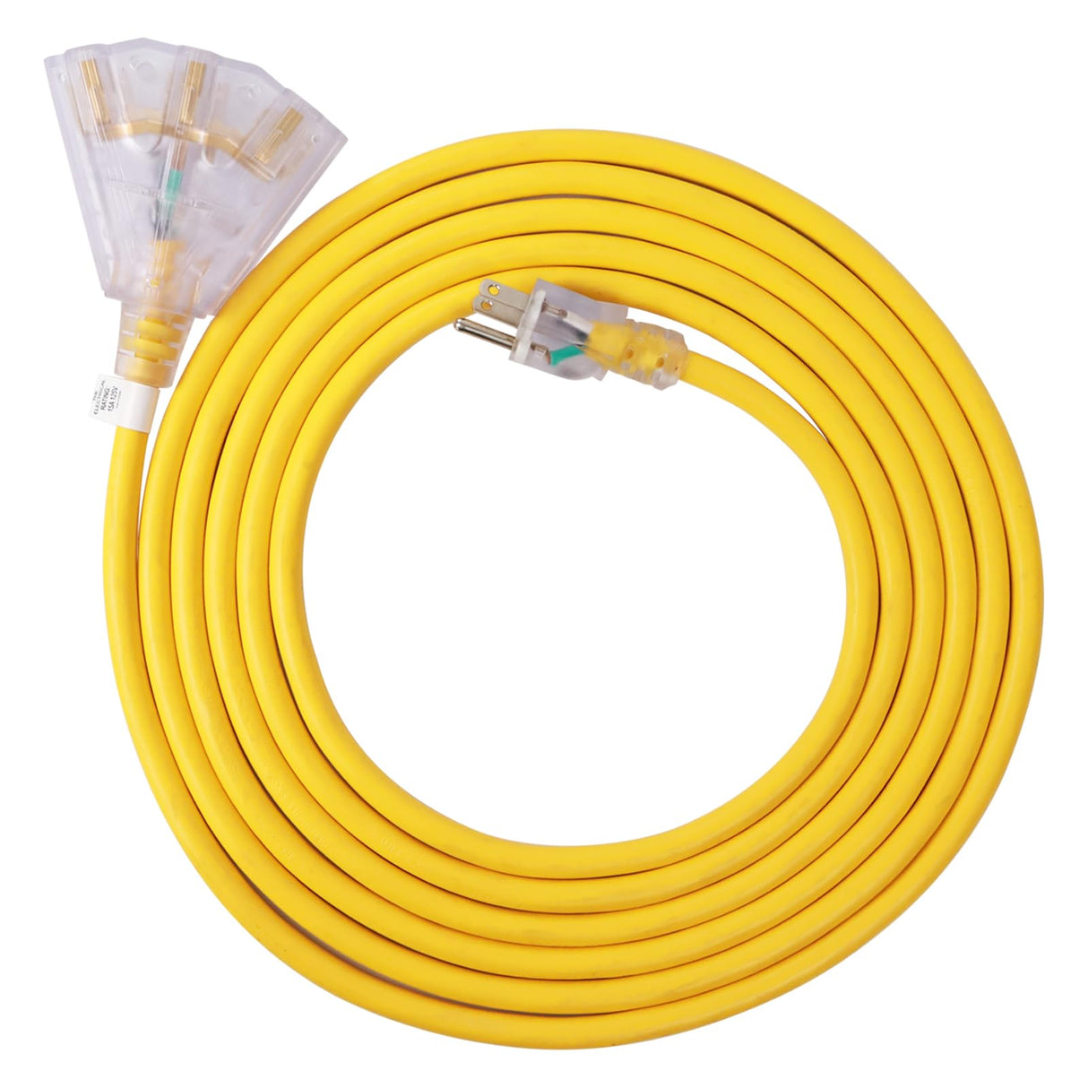 EP 50 Ft Lighted Outdoor Extension Cord with 3 Electrical Power Outlets - 14/3 SJTW Heavy Duty Yellow Extension Cable with 3 Prong Grounded Plug - Power Cord for Lawn, Garden, Appliances EP