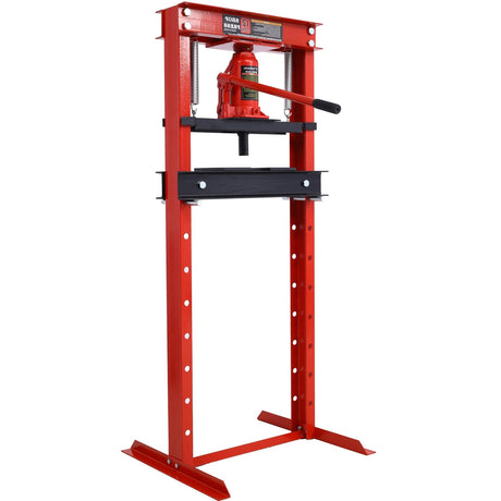 PULLAFUN 12-Ton Hydraulic Press, Benchtop Hydraulic Shop Press with Press Plates, H-Frame Garage Floor Press, Adjustable Working Table Height, Red PULLAFUN