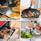 LIANYU 15-Piece Kitchen Silicone Cooking Utensils Set with Holder, Wooden Handle Kitchen Tools Include Spatula Tong Slotted Spoon Turner Whisk Brush, Black LIANYU