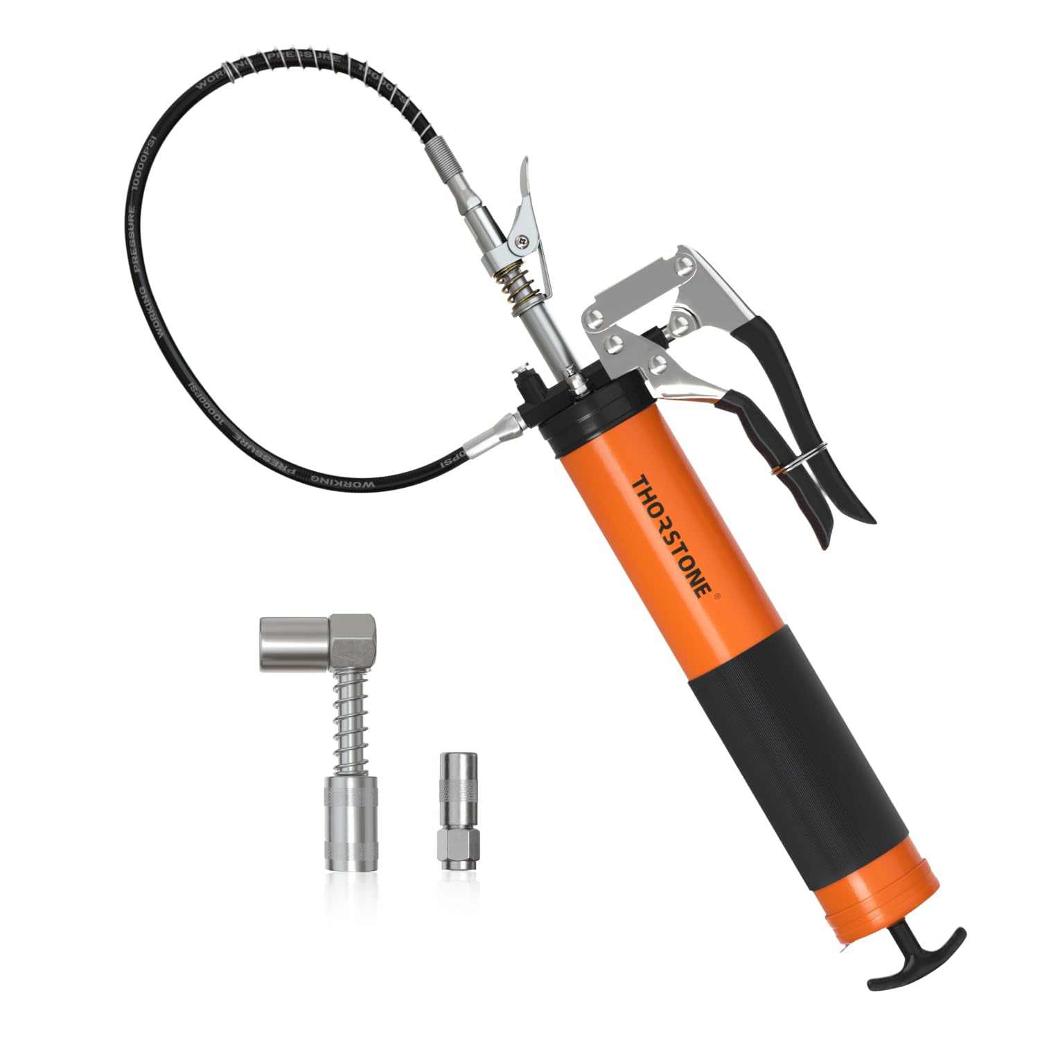 Thorstone Grease Gun Kit, 7000PSI Heavy Duty Pistol Grip Grease Guns Set | Loop & Lock Storage | 14oz Load Capacity | 18" Flex Hose | 1 Lock Coupler | 1 90 Degree Grease Coupler | 1 Basic Cou - WoodArtSupply