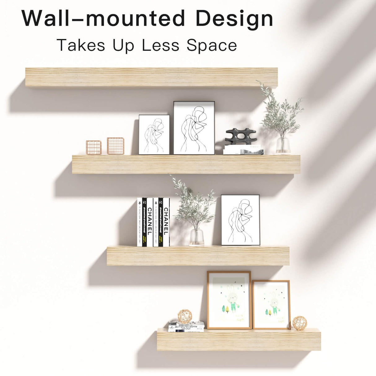 POPRHINO Fireplace Mantel Shelve, Solid Wood Baked Finish Wall-Mounted Floating Shelf for Over Fireplace, Handcrafted Floating Fireplace Mantels with Wooden Bracket, 48 x 8 x 6 Inches, Natural POPRHINO