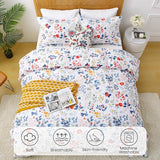 Mooreeke Duvet Cover Full Size, 3 Piece Blue and Red Flower Duvet Cover Set with Zipper Closure, Soft & Breathable Botanical Patterned Microfiber Bedding Set with 4 Corner Ties and 2 Pillow Shams Mooreeke