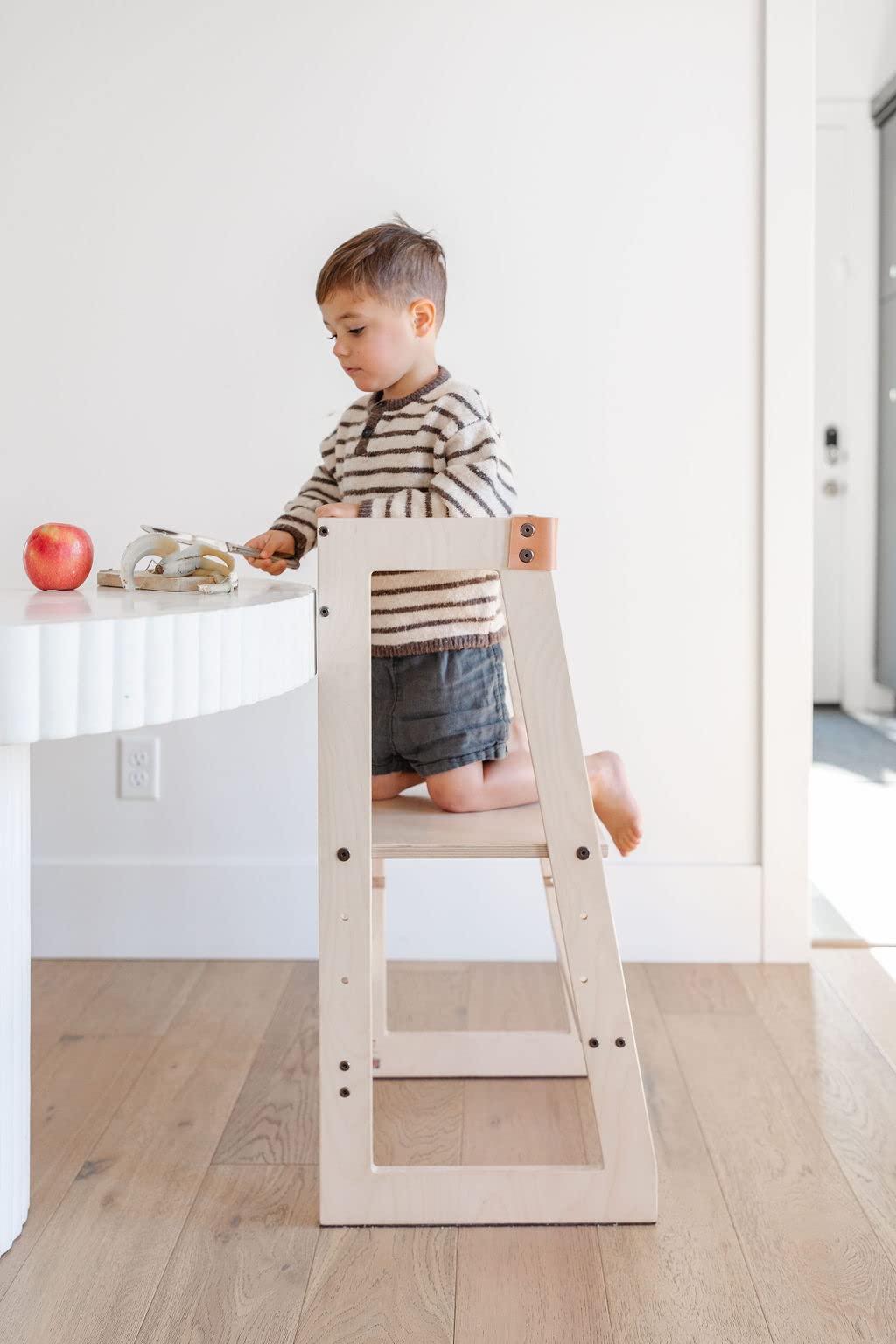 Franklin + Emily Wooden Toddler Tower and Step Stool (Toddler Step Stool with Leather Strap, Kitchen Tower, Safety Stool, Kid Step Stool, Activity Tower, Kid Tower) Franklin + Emily