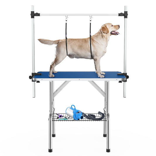 APRILSOUL 46 Inch Pet Grooming Table for Large Dogs,Adjustable Height,Foldable,Anti-Slip Surface,with Arms, Nooses, Mesh Tray