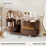 Rotating Makeup Organizer for Vanity with Brush Holder and Drawer, 3 Layer Cosmetic Makeup Storage, Large Makeup Skincare Organizer, Countertop Makeup Perfume Organizer, Lotions Display Case (Brown) COMFYROOM