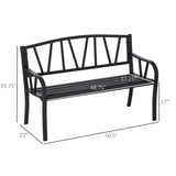 Outsunny 50" Outdoor Bench, Metal Garden Bench with V-Shaped Pattern Backrest, Porch Bench with Slatted Seat for Park, Yard, Lawn, Black Outsunny