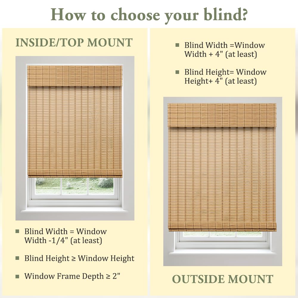 Kokorona Cordless Bamboo Roman Shades with Valance, Light Filtering Bamboo Blinds for Interior Windows, Natural Roll Up Bamboo Shades for Home, Office, Easy Installation, 34" W x 64" H, Natural Kokorona