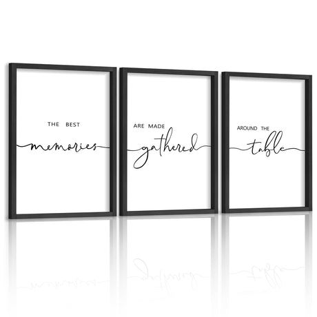 Houmury Set of 3 Framed Farmhouse Memories Around Table Sign Wall Decor for Living Room Wall Art Wood Signs (Black, 16"x24") Houmury