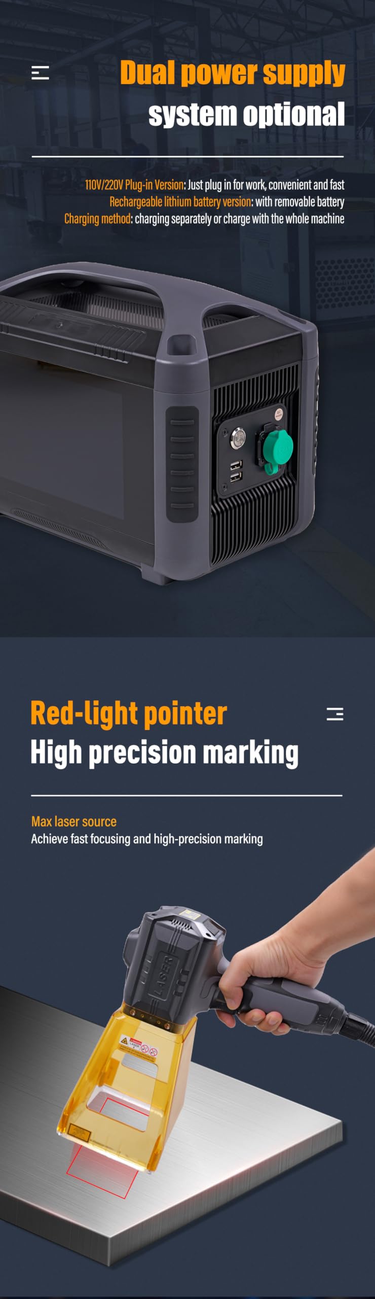 Fiber Laser Engraver Handheld Laser Marking Machine 30W Portable Laser Marker Engraving 100mm Logo Printing for Metal 110/220V 2 Dual Power Supply Laser Engraving Machine for QR Text,Nameplat - WoodArtSupply