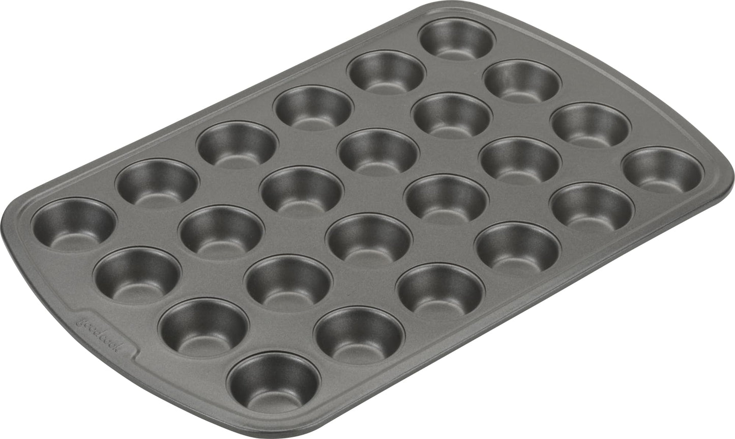 GoodCook Everyday Non-Stick Steel 24 Cup Mini Muffin Pan – Heavy Duty Small Muffin Pan, Bakeware Cupcake Pan, Delicious Baked Goods Muffin Tin Tray, Dishwasher Safe