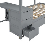 Merax Twin Over Twin Bunk Bed with Twin Size Trundle, Under-Bed Desk and Storage Drawers, No Box Spring Needed Merax