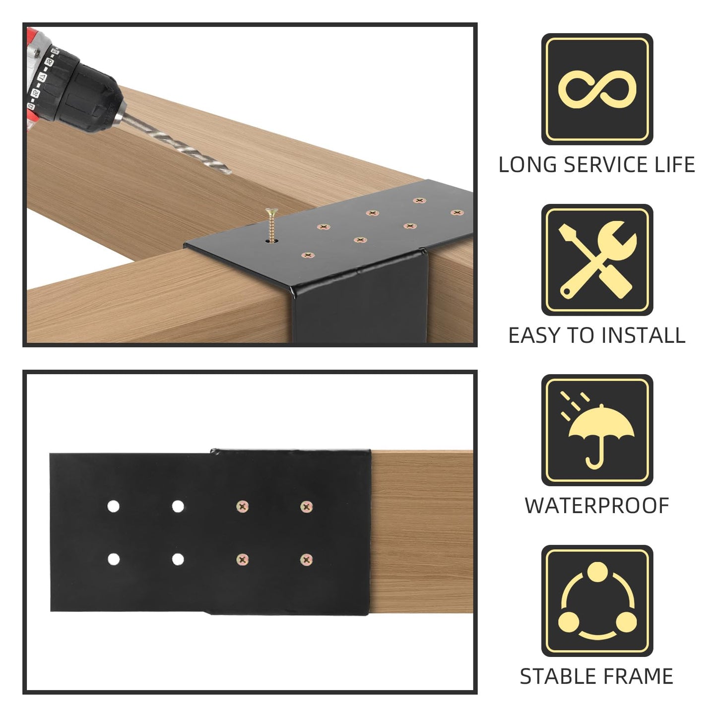 Pehciroe 2Pcs Pergola Brackets Post Top Rafter Brackets Deck Railing Brackets Connectors Pergola Wall Mount Bracket Kit for 4“x4” Wood Posts with Screws - WoodArtSupply