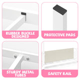 Timy House Bed Twin Size Montessori House Bed Metal Floor Bed with Storage Rack and Caddy Twin Bed Frame for Kids No Box Spring Needed White Timy