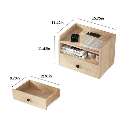 Natural Floating Nightstand Set of 2 with Charging Station and Storage Drawer Wall Mounted Bedside End Table Wood Modern Night Stand for Bedroom Nightstands Set 2 Natural - WoodArtSupply