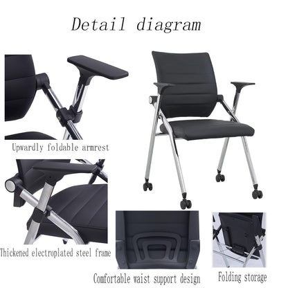 Buokaiw Foldable Office Chair,Folding Office Chair with Wheels, Leather Conference Training Chairs,Portable Padded Office Chairs. Backrest Bouncy,for Home Office Conference Gaming.Black(1 Pcs - WoodArtSupply