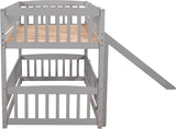 Harper & Bright Designs Low Bunk Beds Twin Over Twin, Kids Bunk Bed with Slide, Fence and Ladder, Wood Twin Bunk Beds for Girls Boys, Grey Harper & Bright Designs