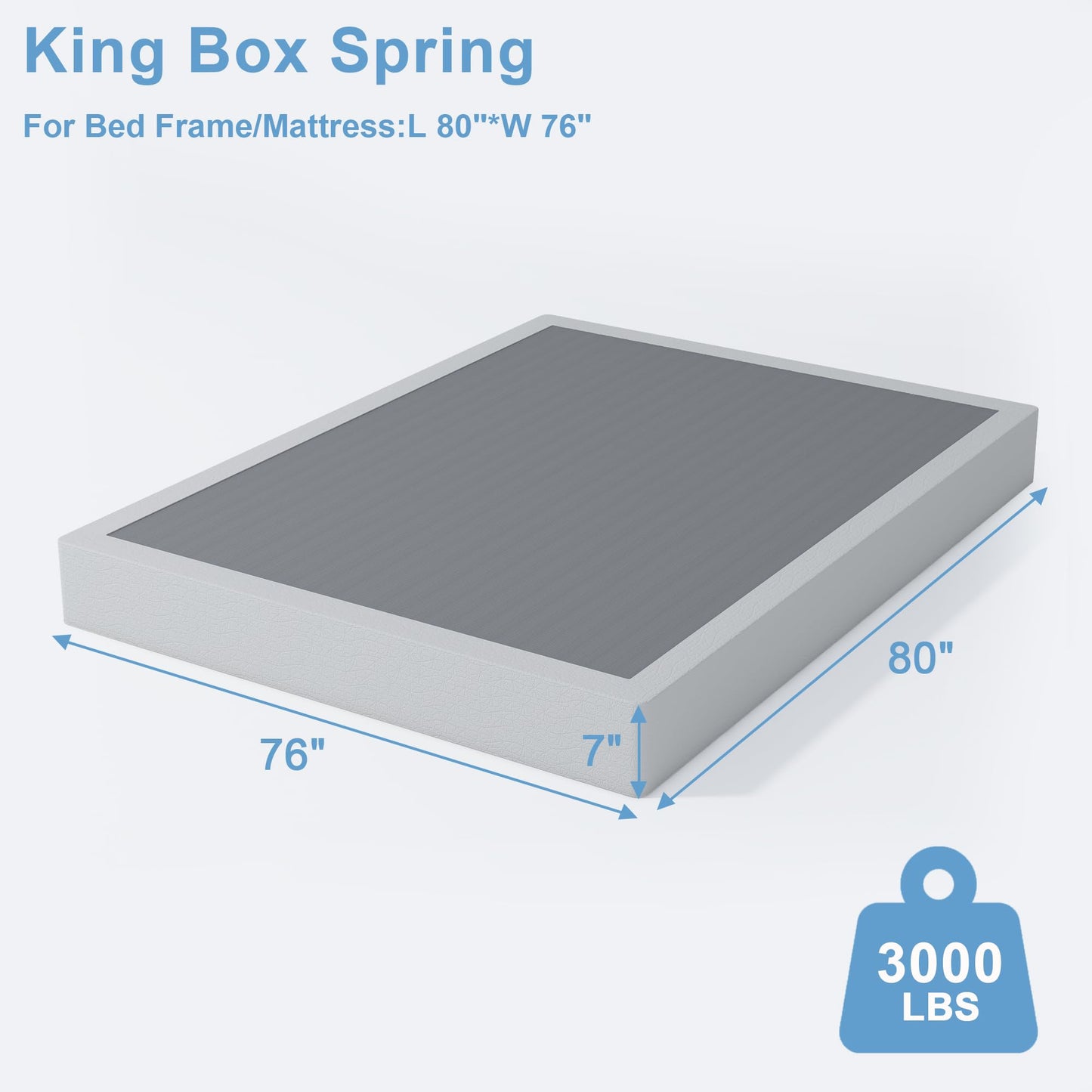 HOBINCHE King Box Spring - 7 Inch High Profile Box Spring for King Bed, Sturdy Metal Frame Mattress Foundation, Easy Assembly, Quiet & Noise-Free