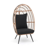 JOIVI Wicker Egg Chair, Outdoor Indoor Oversized Lounger Large Egg Basket Chair with Stand and Cushions for Patio Porch, Backyard, Living Room, Balcony (Beige Rattan, Black Cushion) JOIVI