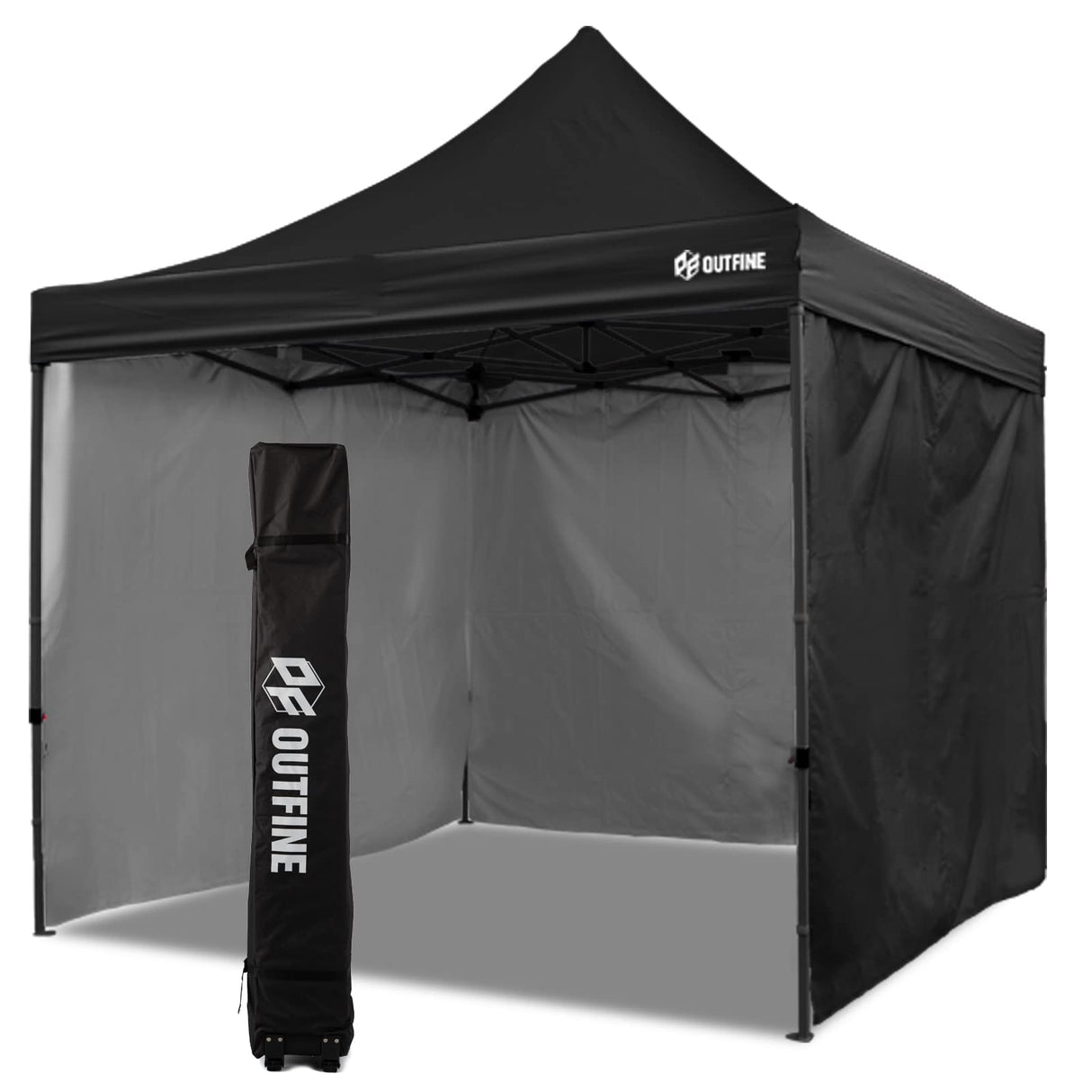 OUTFINE Heavy Duty Canopy 10x10 Pop Up Commercial Canopy Tent with 3 Side Walls Instant Shade, Bonus Upgrade Roller Bag, 4 Weight Bags, Stakes and Ropes (Black, 10 * 10FT) OUTFINE