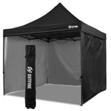 OUTFINE Heavy Duty Canopy 10x10 Pop Up Commercial Canopy Tent with 3 Side Walls Instant Shade, Bonus Upgrade Roller Bag, 4 Weight Bags, Stakes and Ropes (Black, 10 * 10FT) OUTFINE