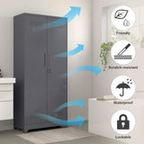 GREATMEET Broom Closet,Broom Closet Storage Cabinet,Metal Garage Storage Cabinet with Lock, Lockable Laundry Room Storage Cabinets,Utility Closet,Broom and Mop Storage Cabinet,Grey 73" H GREATMEET