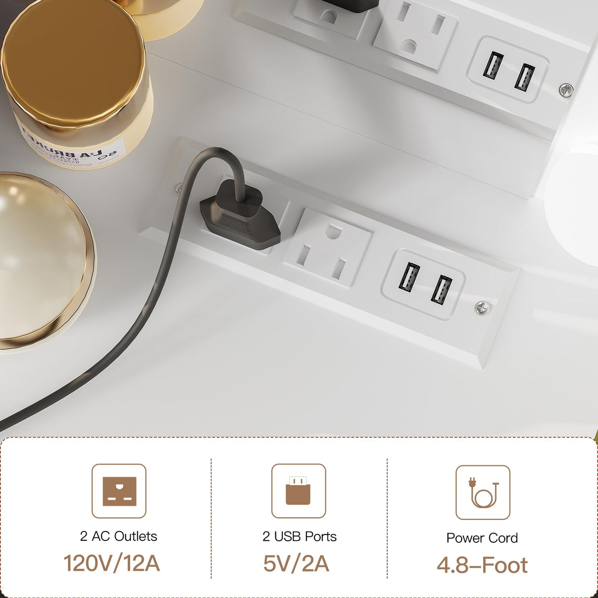 usikey 47.2" Large Vanity Desk with Lighted Mirror, 14 Lights, Makeup Vanity Table with 5 Large Drawers & Charging Station, Makeup Vanity Desk, Vanity Table Set for Bedroom, White usikey