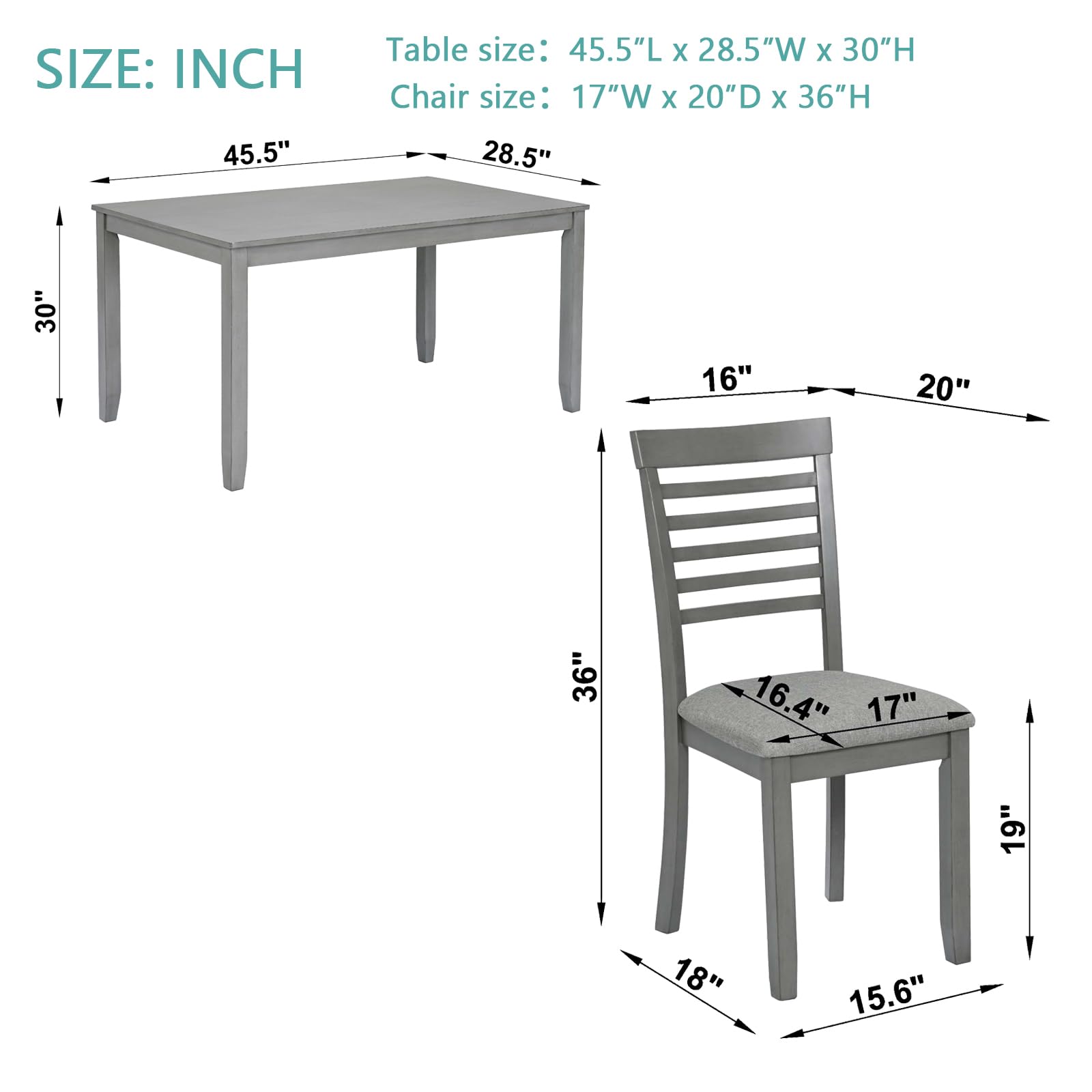 LKTART 5 Piece Dining Table set,Wooden Rectangle Small Kitchen Dinner Table set for 4 with Upholstered Chairs, Breakfast Table set for 4 Person, Apartment,Space-Saving (Dark Grey 45.5"L 28.5" - WoodArtSupply