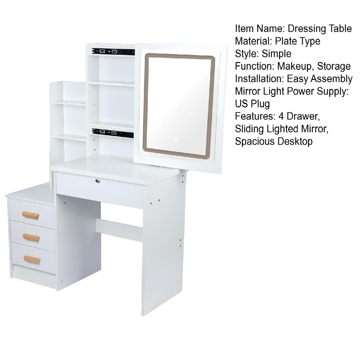 cdar Makeup Vanity Desk with Mirror and Lights, 3 Colour Light Modes Bedroom Dressing Table wih Drawers Shelves Chair Wooden Handles and a Lock Easy cdar