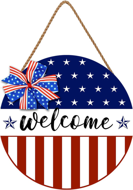 Memorial Day Door Sign Independence Day Wreath Patriotic Stars American 4th of July Door Hanger Welcome Front for Door Decor 12 Inch Outdoor SuQKXCo