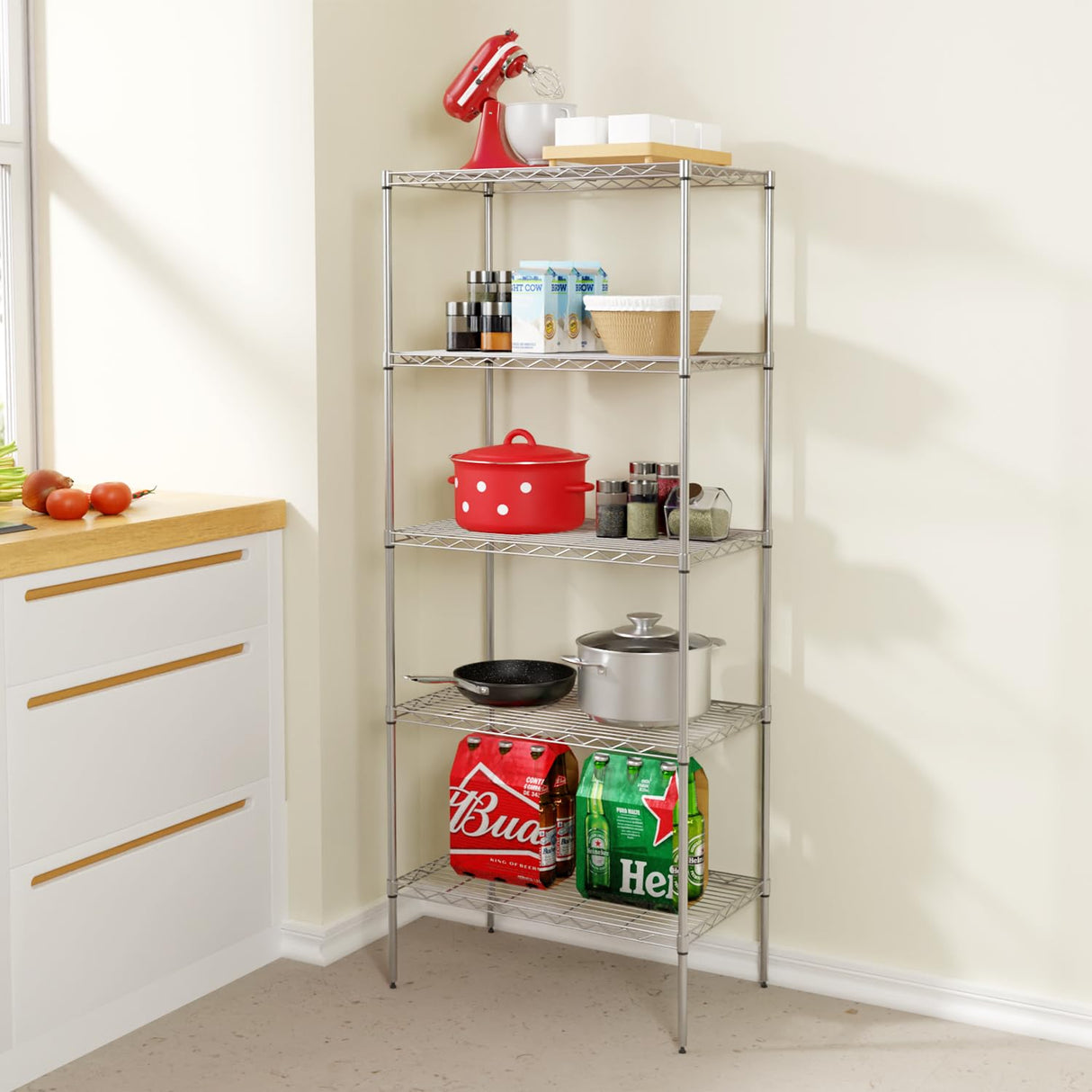 5 Tier Layer Rack Metal Shelf Commercial Storage Shelves for Storage Heavy Duty Metal Storage Shelves Durable and Versatile Storage Solution for Restaurant Garage Pantry Bathroom Office Kitchen PayLessHere