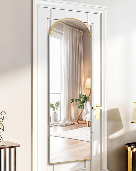 DYNWELL Full Length Door Mirror, Mirror Full Length Door Hanging, Over The Door Mirror, 48"x14" Bathroom Gold Door Mirror, Long Mirror for Bedroom Living Room(Gold) DYNWELL