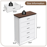 Airynee Farmhouse 5 Drawer Dresser for Bedroom, 47" Tall Chest of Drawers, Wood White Dresser with Deep Drawers, Storage Dressers Organizer for Bedroom, Living Room, Hallay, White Airynee