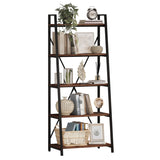 BON AUGURE Rustic Oak 5-Tier Industrial Ladder Shelf Bookcase BON AUGURE