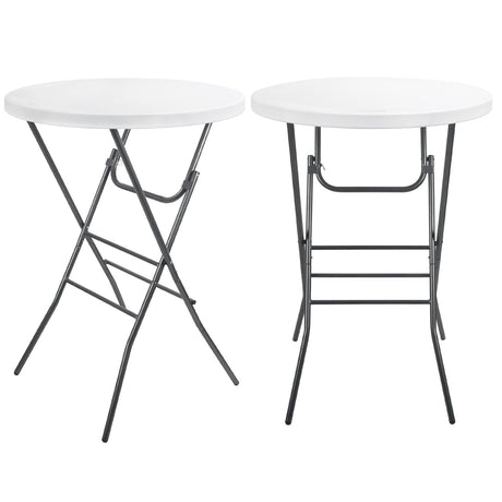Cocktail Table 28in Portable Folding Bar Height Table, Compact Round High Top Plastic & Steel Bistro with Removable Legs, for Indoor Outdoor RV Patio Catering Parties Commercial Events pollilar