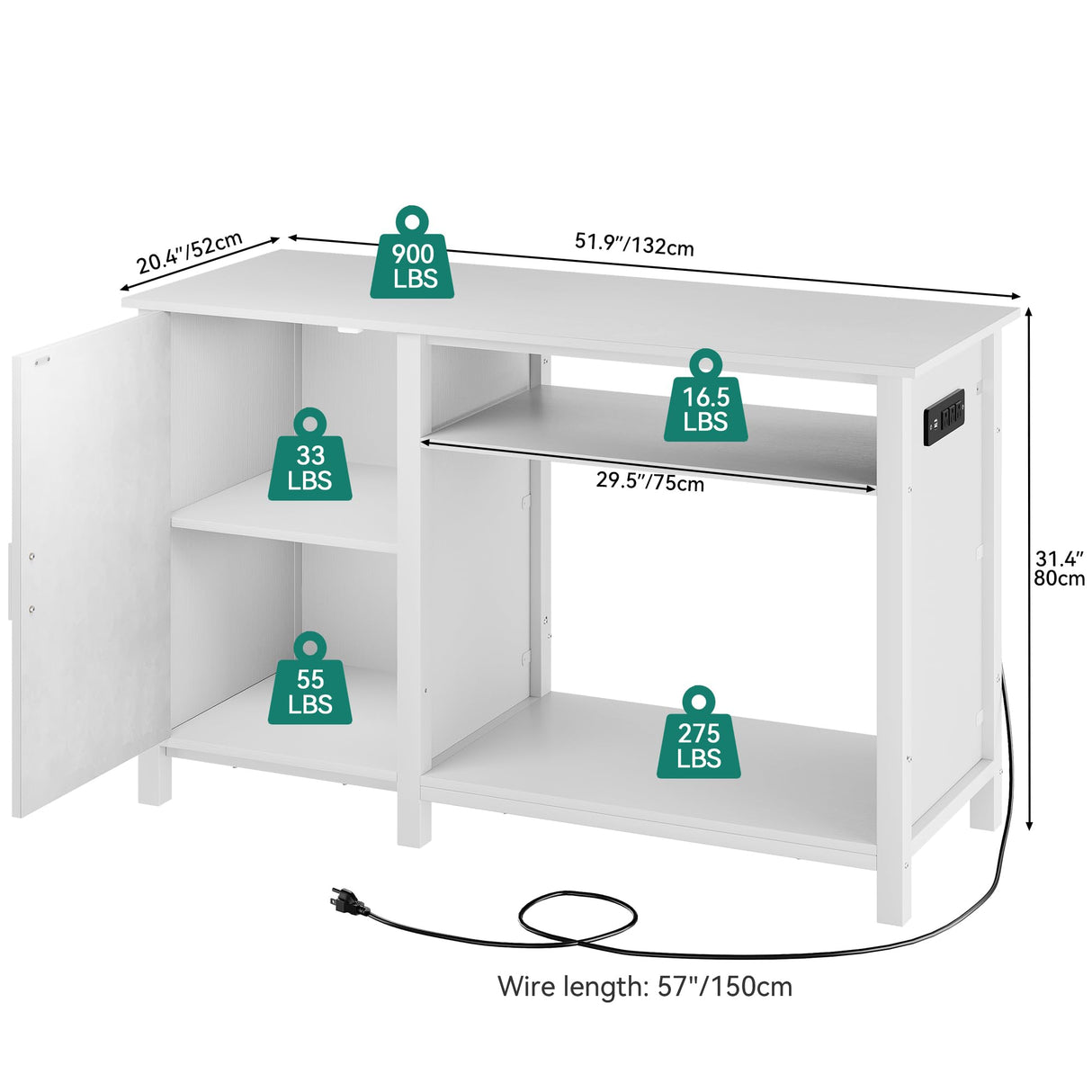 YITAHOME Aquarium Stand with Power Outlets, 55-75 Gallon Fish Tank Stand, Cabinet with RGB Light Strip Suitable for Turtle Tank, Reptile Terrarium, 900LBS Capacity,White YITAHOME