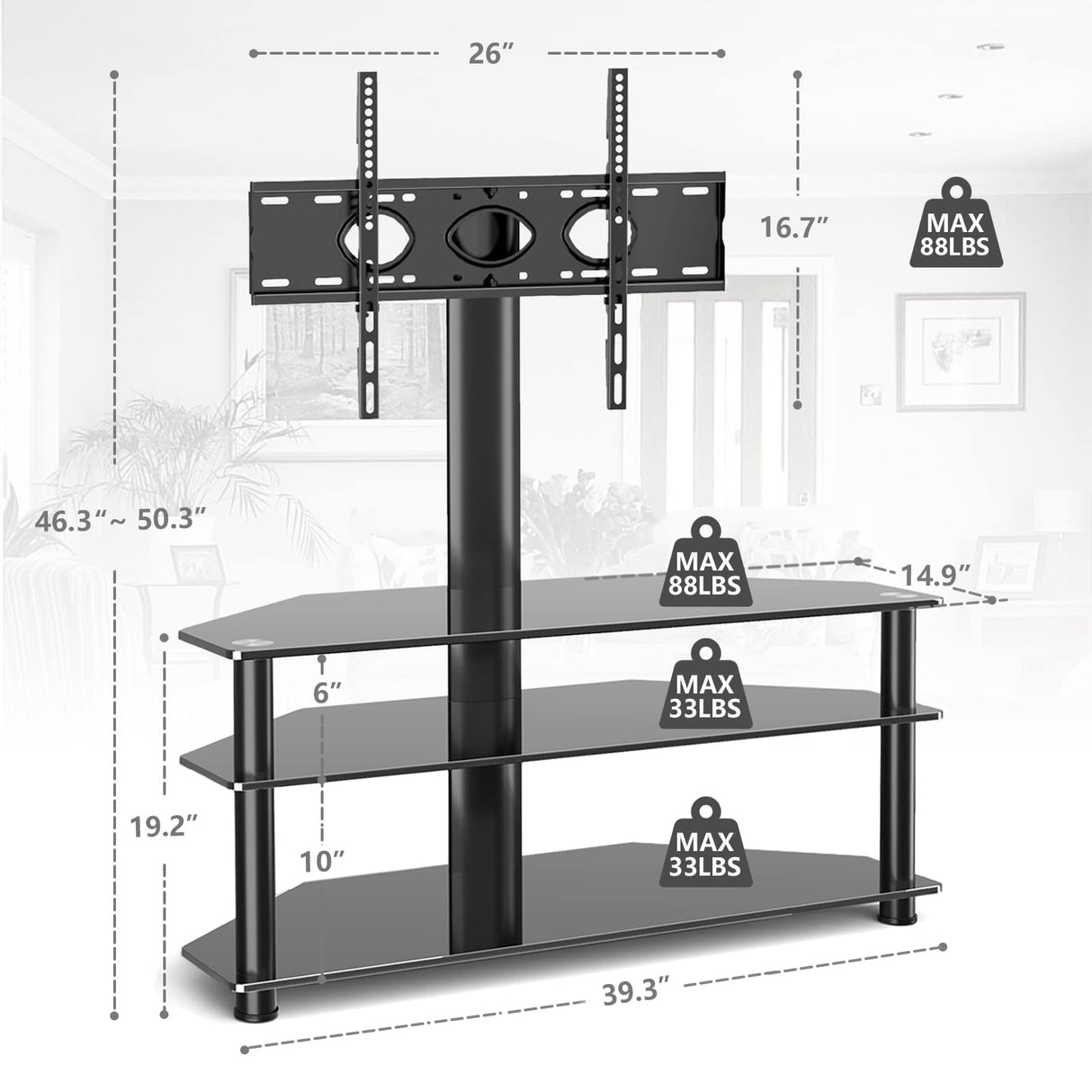 TAVR Furniture Swivel Floor TV Stand with Table for 32-70 Inch TVs, Universal Height Adjustable TV Floor Stand with Large Storage Shelves, Strong Corner TV Stand Mount Holds up to 88lbs, Black TAVR Furniture