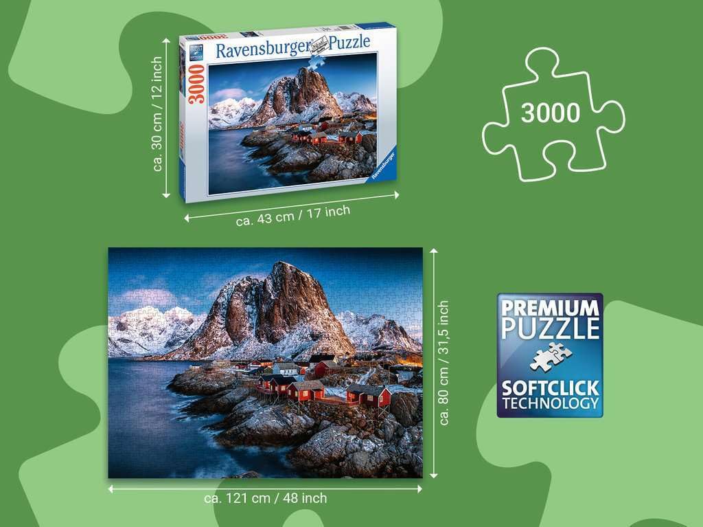 Ravensburger Hamnoy, Lofoten 3000 Piece Jigsaw Puzzle for Adults - 17081 | Premium Quality, Durable Blueboard | Unique Handcrafted Tooling | Perfect Interlocking Fit | Ideal for Advanced Puzzlers