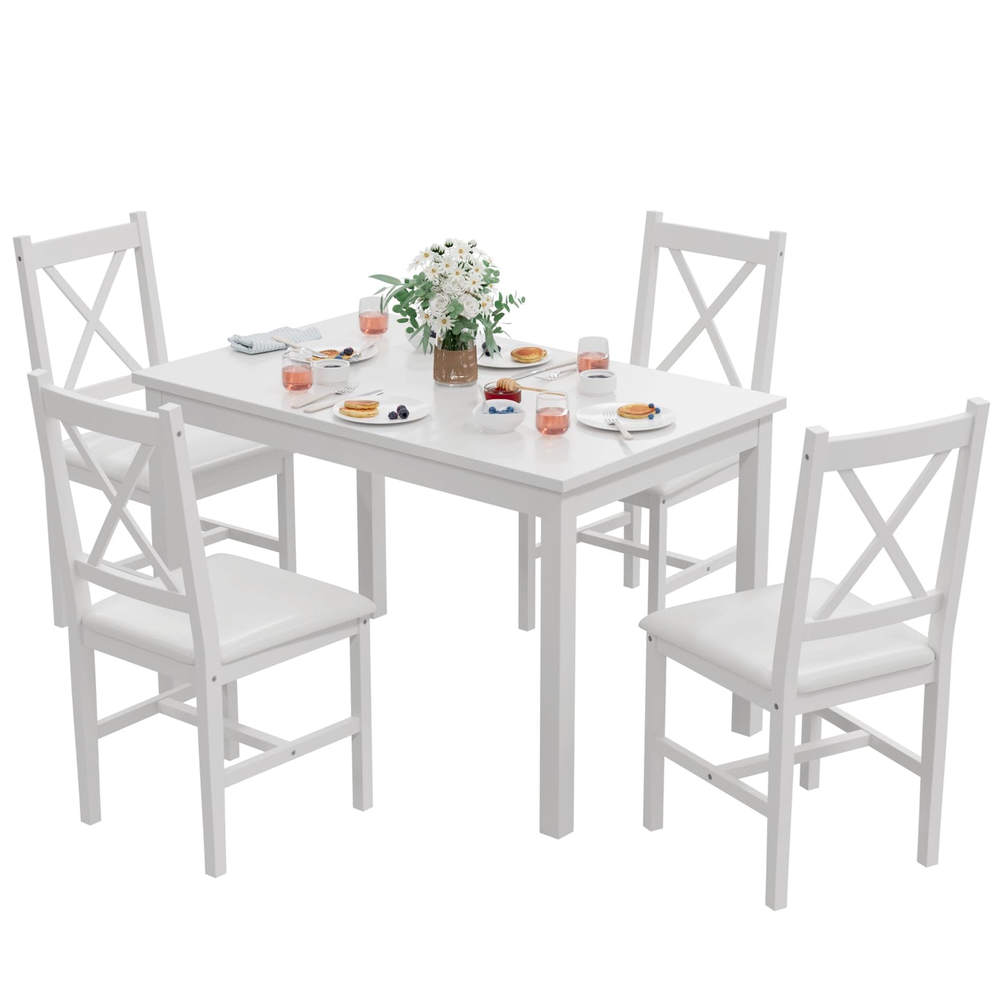 Lumelay Dining Table Set for 2-4 Person,Morden Wooden Small Kitchen Table Set,5 Piece Breakfast Dining Room Table and Upholstered Chairs for Apartment,Space-Saving Design (White) - WoodArtSupply